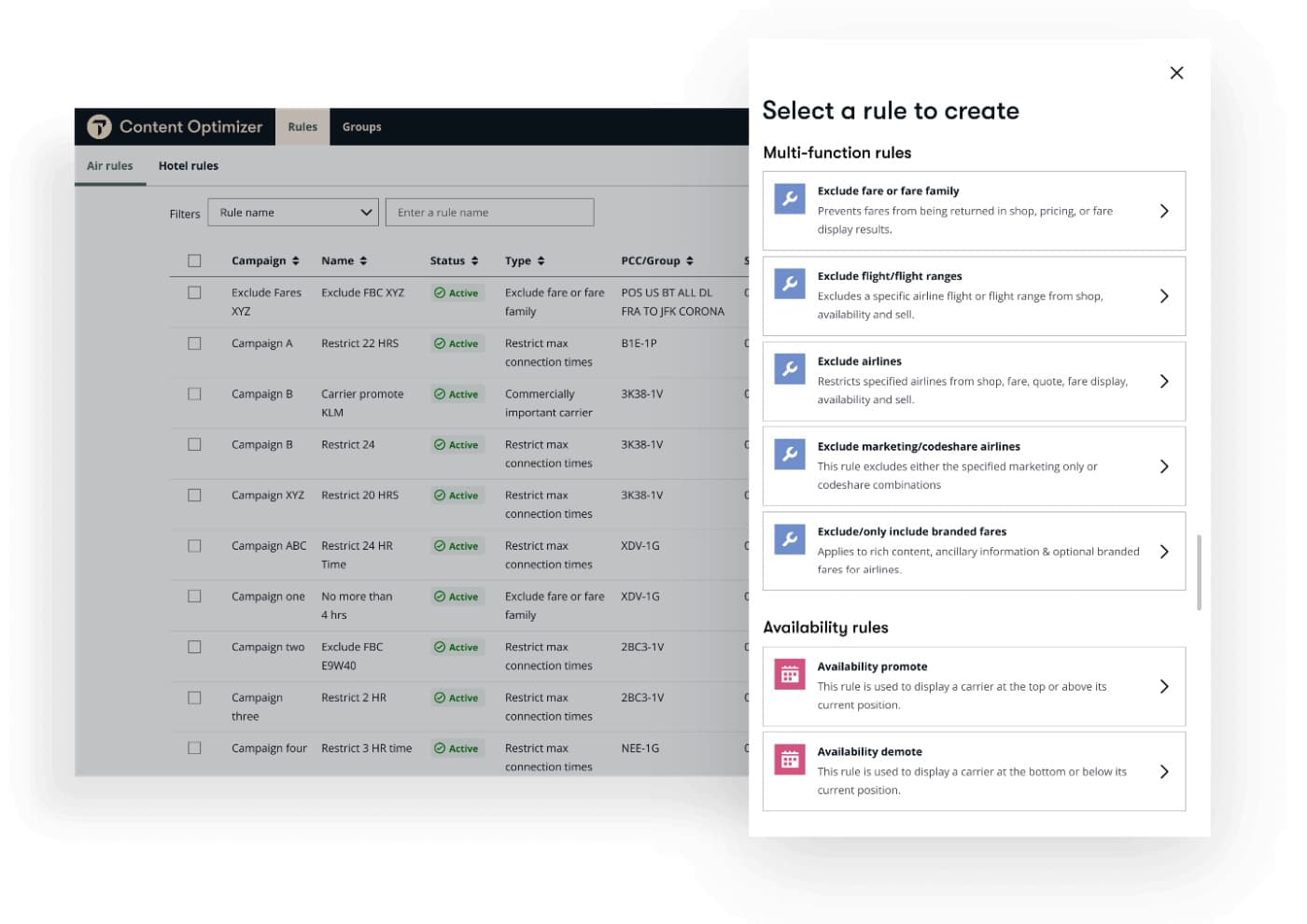 Content Optimizer v Travelport+ pro třídění nabídek