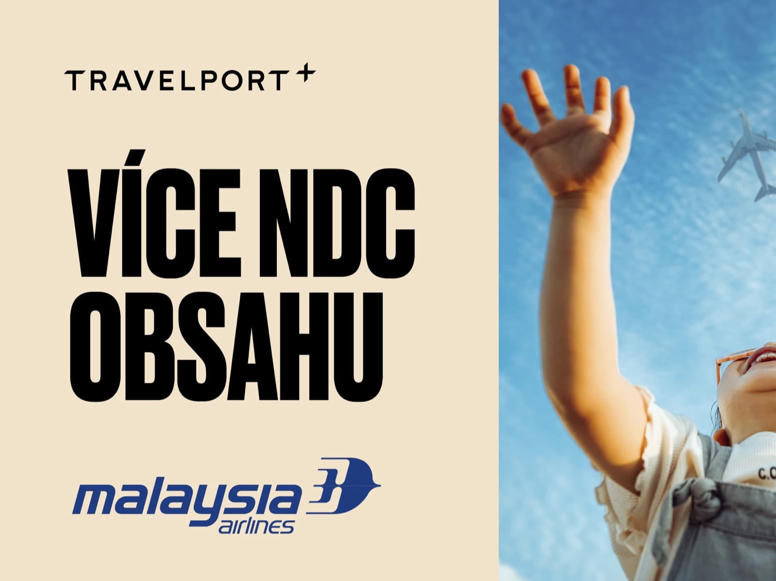 Dítě s rozpaženýma rukama sleduje přelétající letadlo – více NDC obsahu s Malaysia Airlines