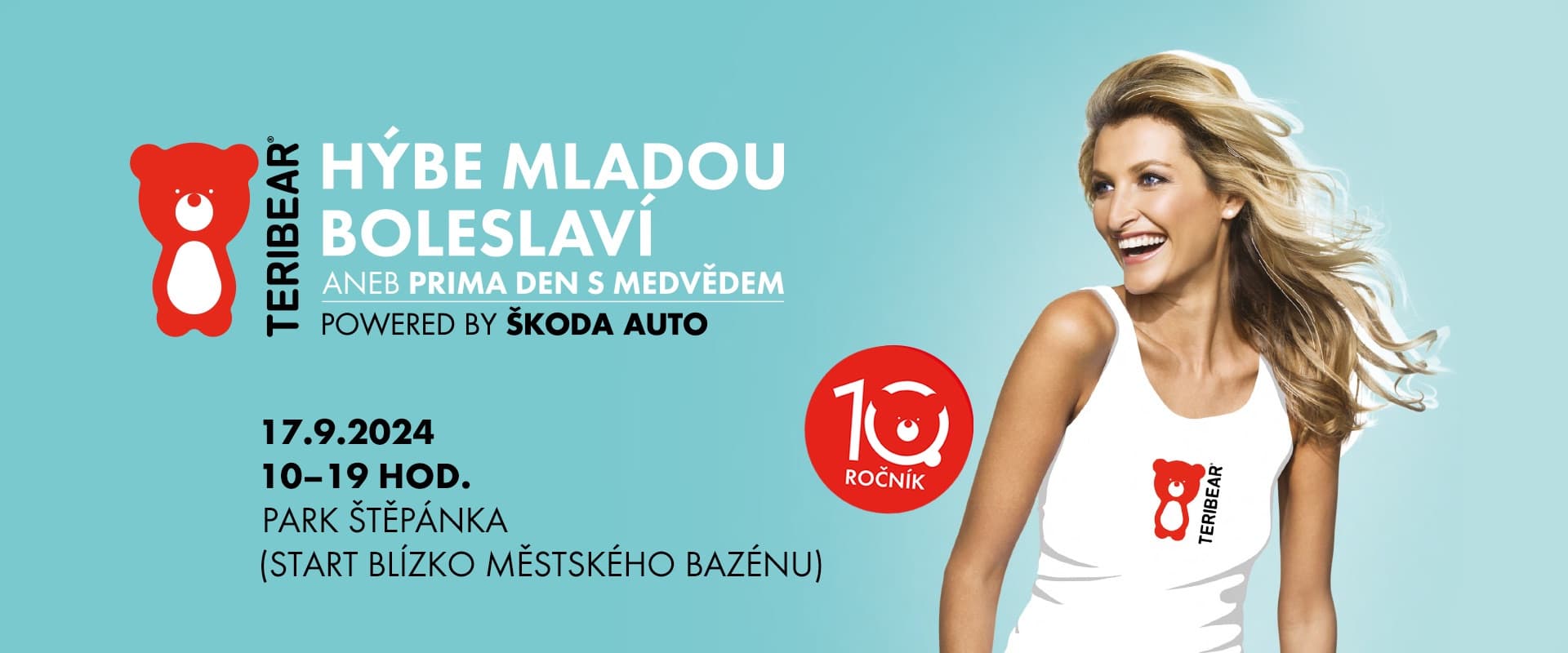 Banner charitativního běhu Teribear 2024 – jubilejní 10. ročník v Mladé Boleslavi