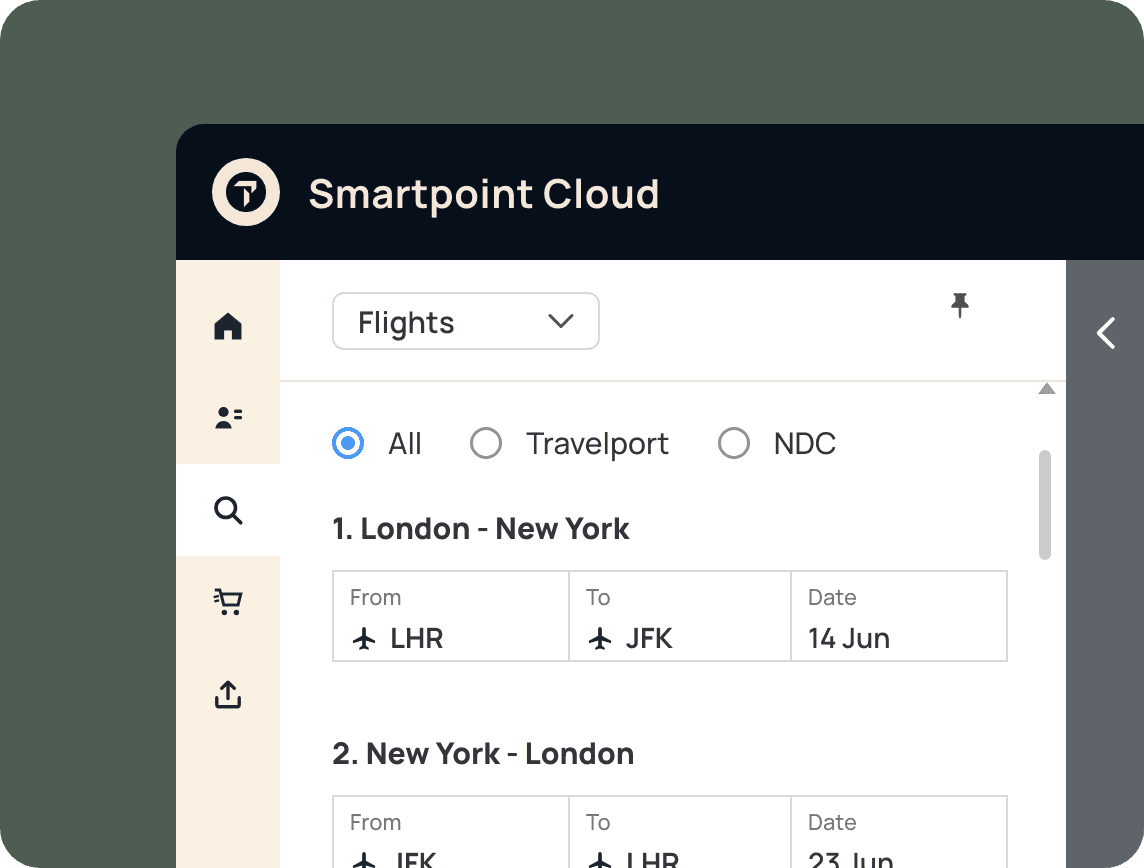 Vyhledávání letů ve Smartpoint Cloud s filtrem NDC