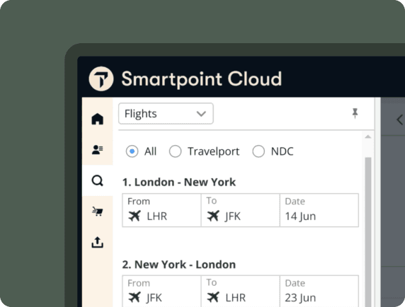 Vyhledávání letů v rozhraní Smartpoint Cloud